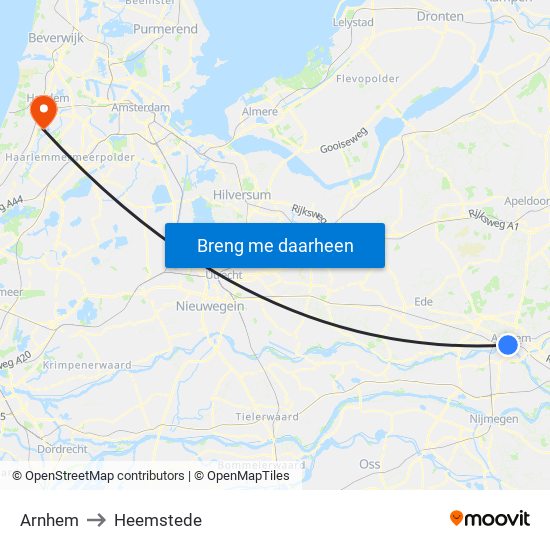 Arnhem to Heemstede map