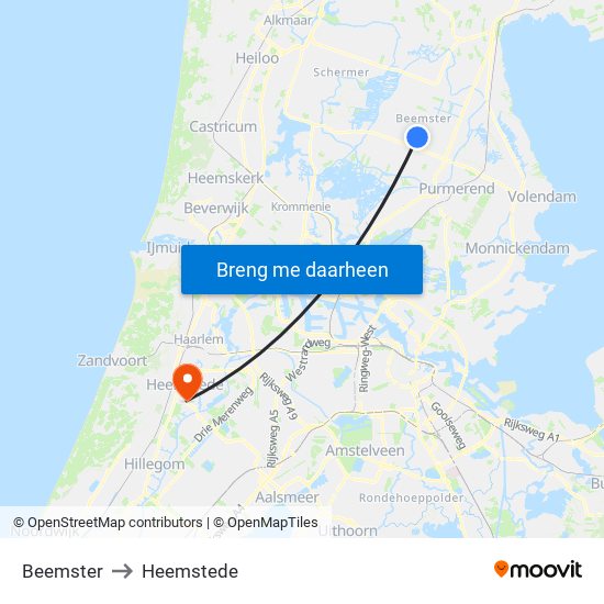 Beemster to Heemstede map