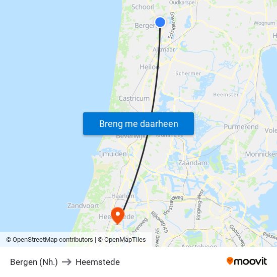 Bergen (Nh.) to Heemstede map