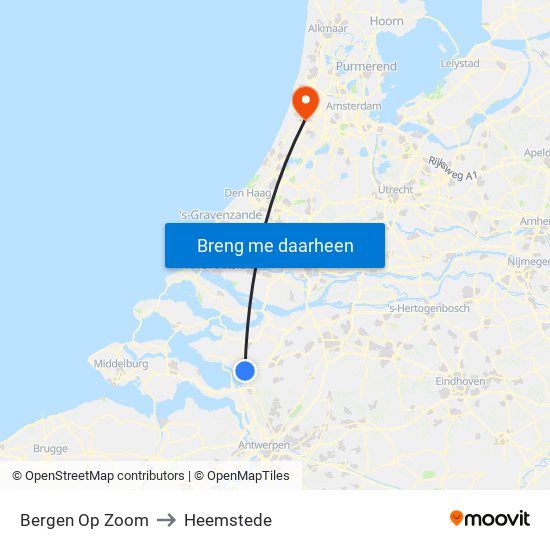Bergen Op Zoom to Heemstede map