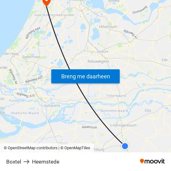 Boxtel to Heemstede map