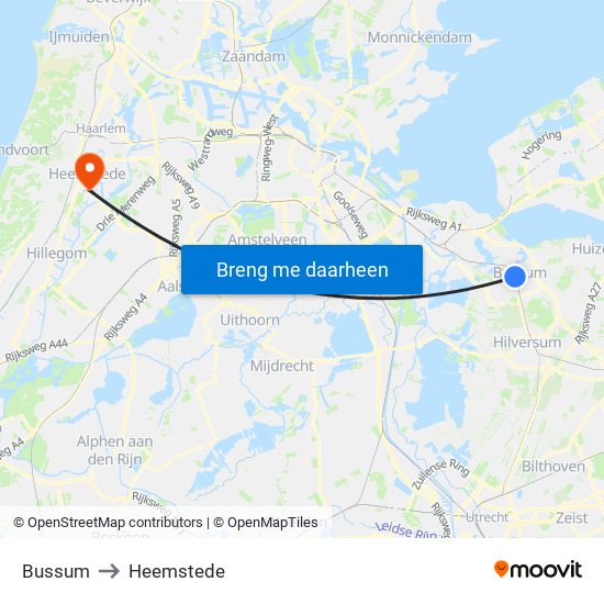 Bussum to Heemstede map