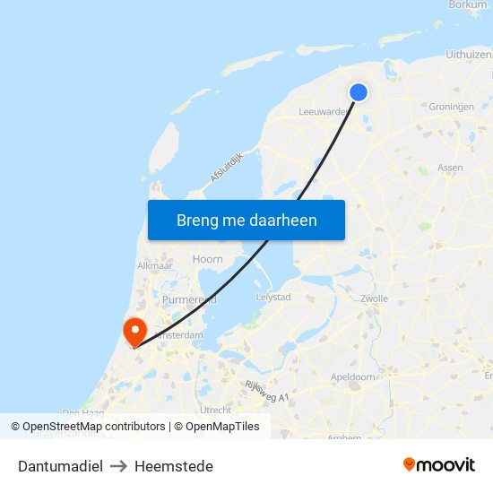 Dantumadiel to Heemstede map