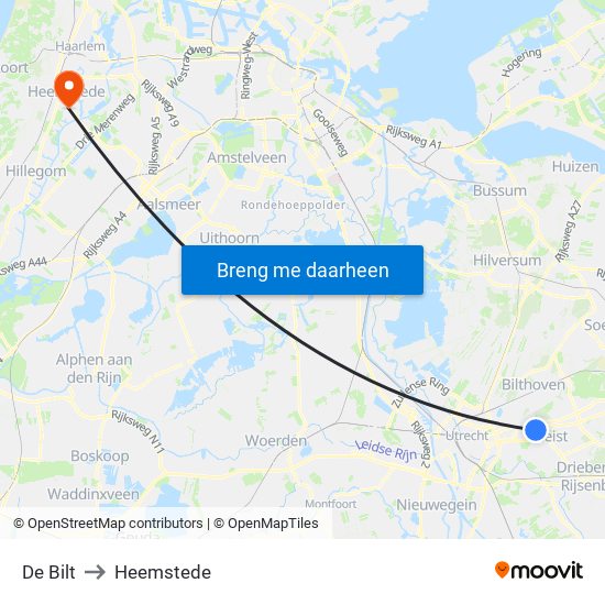 De Bilt to Heemstede map