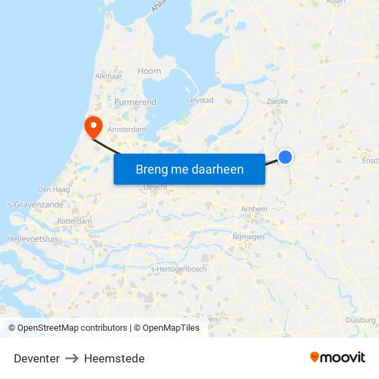 Deventer to Heemstede map