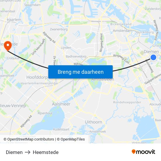 Diemen to Heemstede map