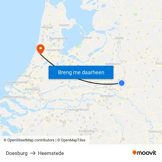 Doesburg to Heemstede map