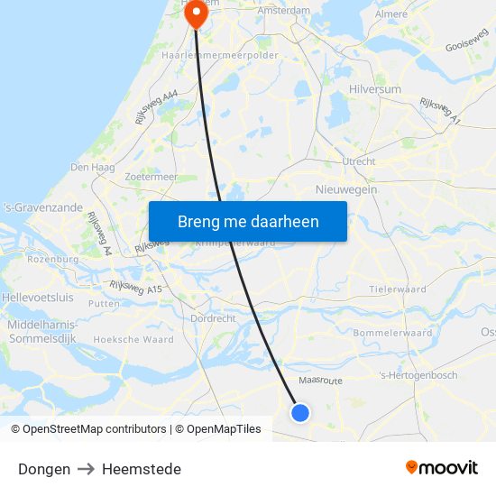 Dongen to Heemstede map