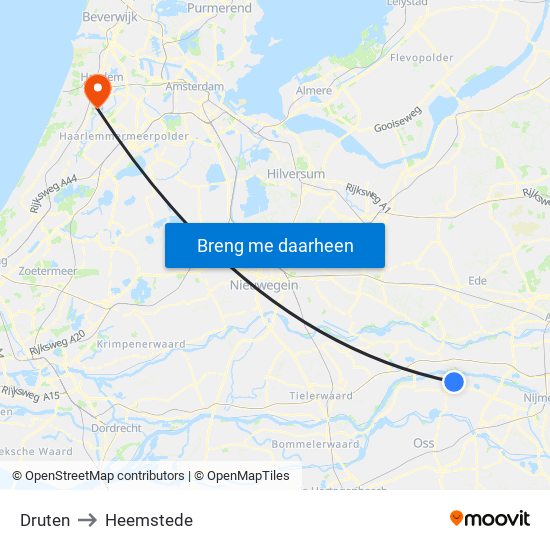 Druten to Heemstede map