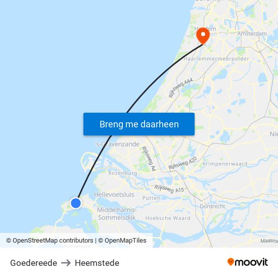 Goedereede to Heemstede map