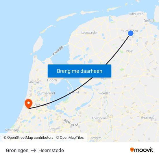 Groningen to Heemstede map