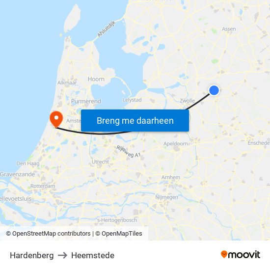 Hardenberg to Heemstede map