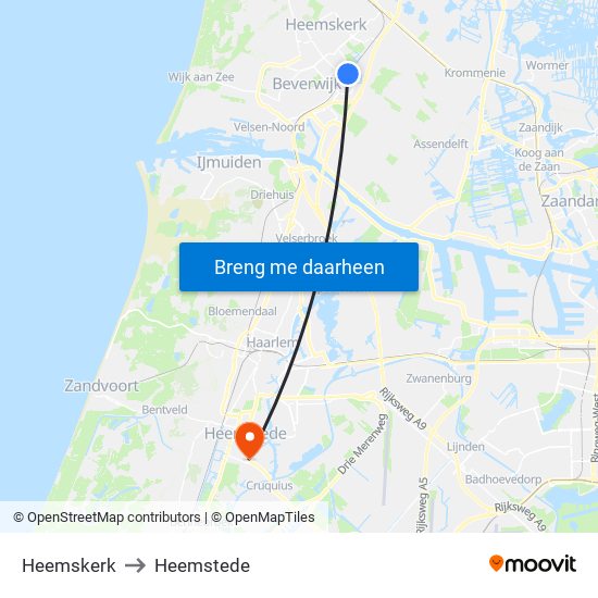 Heemskerk to Heemstede map