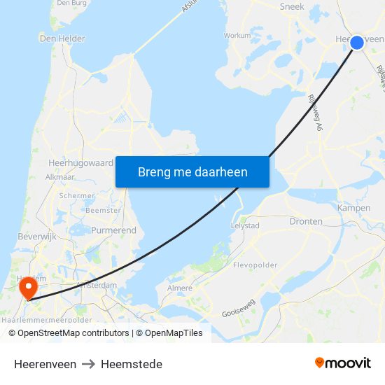 Heerenveen to Heemstede map