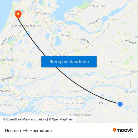 Heumen to Heemstede map