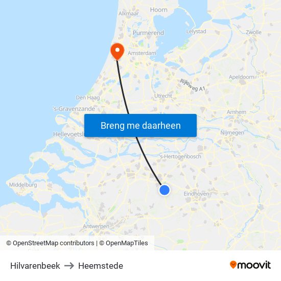 Hilvarenbeek to Heemstede map