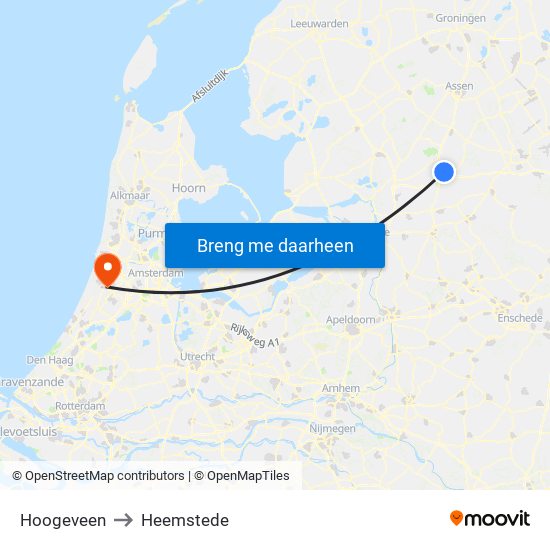 Hoogeveen to Heemstede map