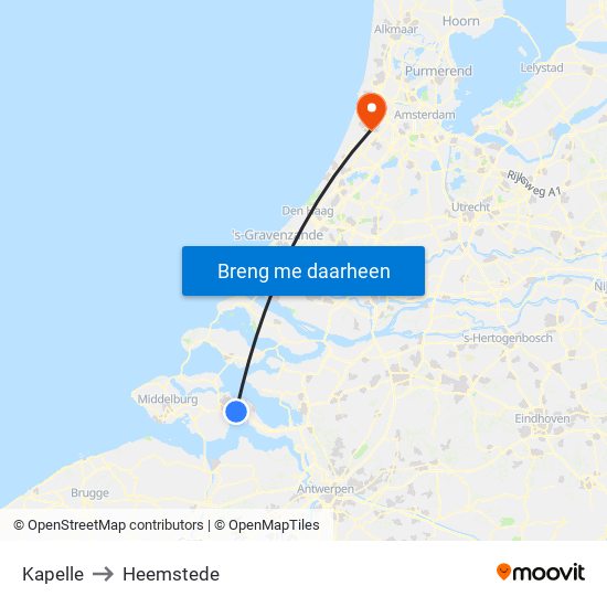 Kapelle to Heemstede map