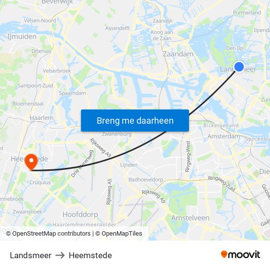 Landsmeer to Heemstede map
