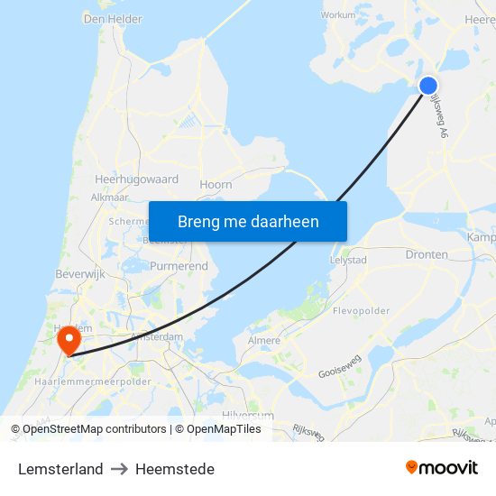 Lemsterland to Heemstede map
