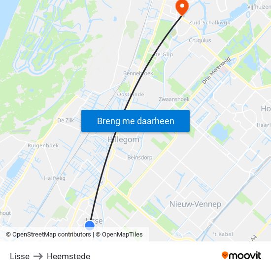 Lisse to Heemstede map