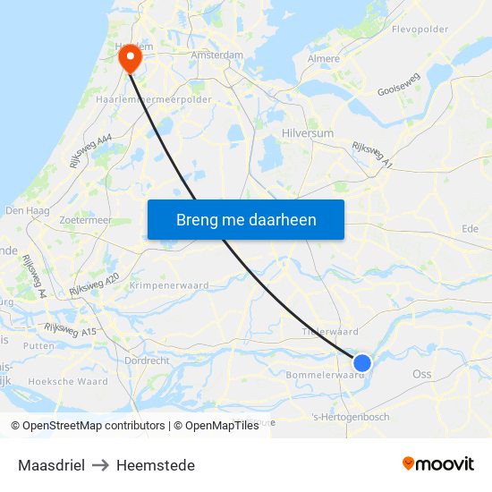 Maasdriel to Heemstede map
