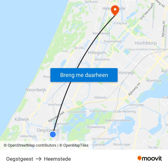 Oegstgeest to Heemstede map