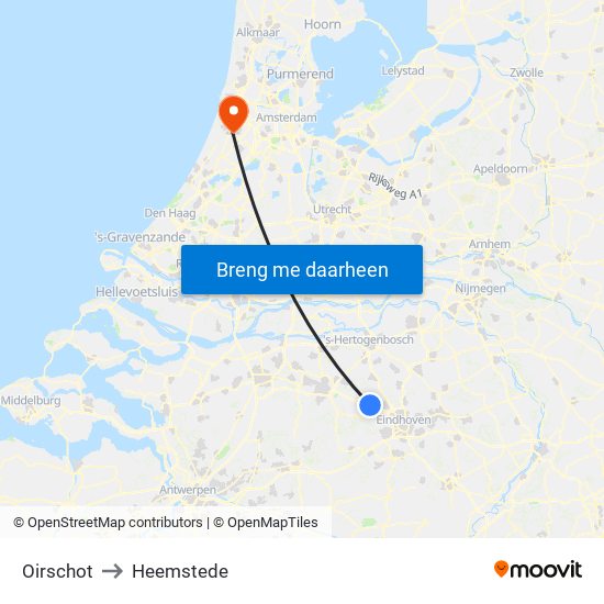 Oirschot to Heemstede map