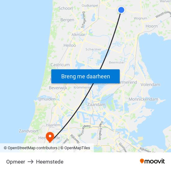 Opmeer to Heemstede map