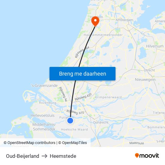 Oud-Beijerland to Heemstede map