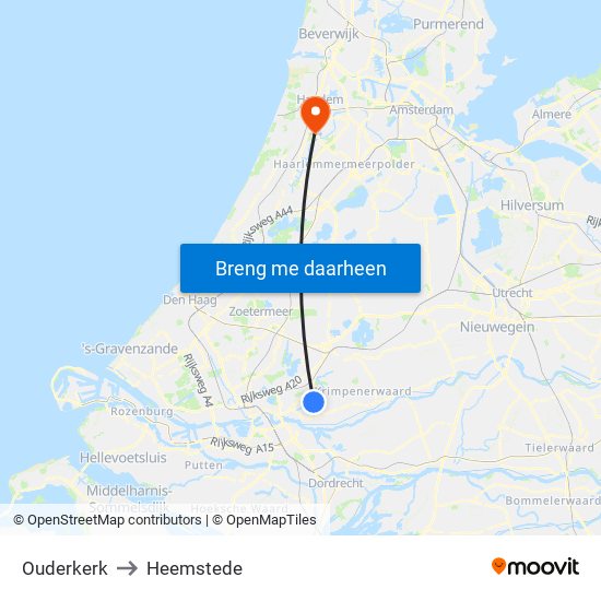 Ouderkerk to Heemstede map