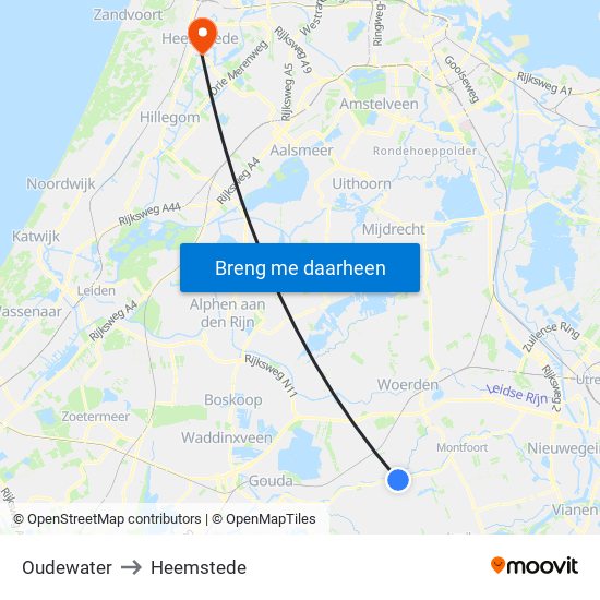 Oudewater to Heemstede map