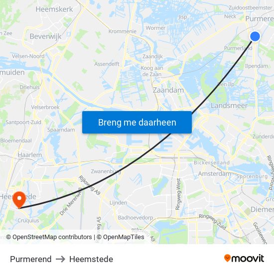 Purmerend to Heemstede map