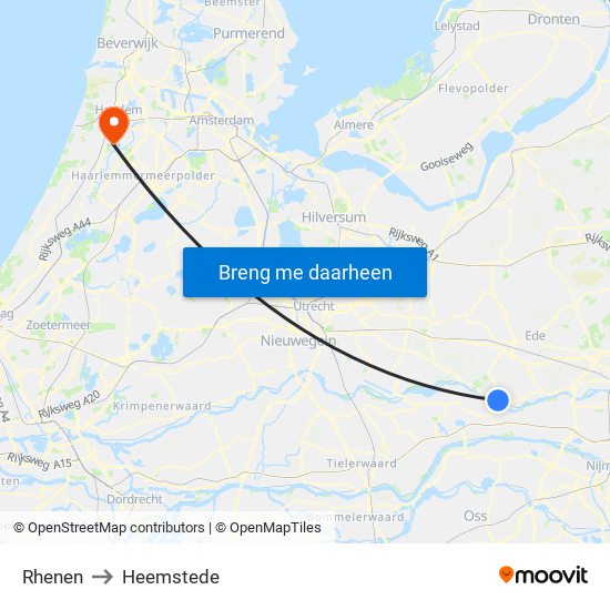 Rhenen to Heemstede map