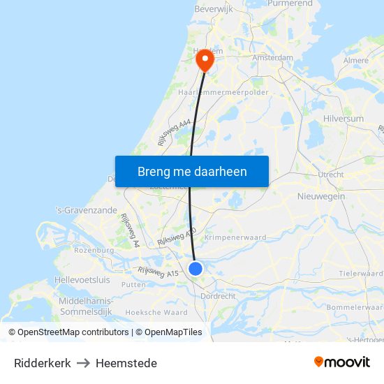 Ridderkerk to Heemstede map