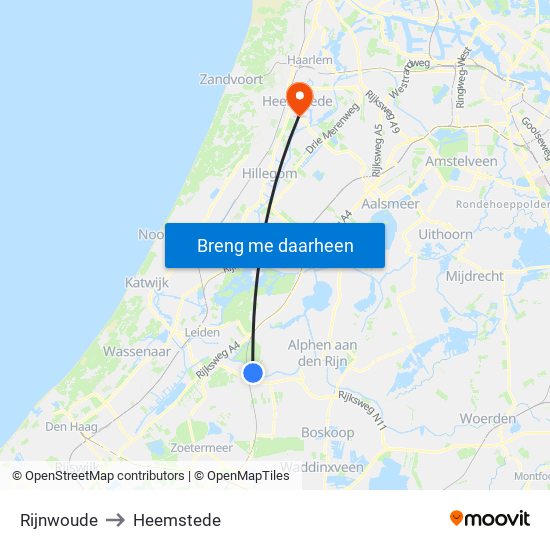 Rijnwoude to Heemstede map