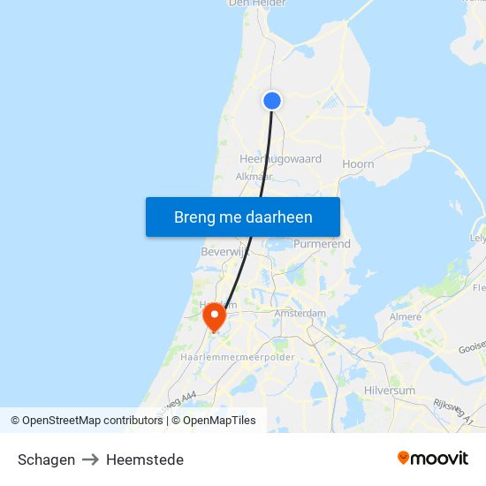 Schagen to Heemstede map