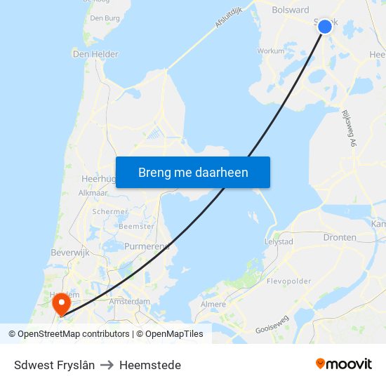 Sdwest Fryslân to Heemstede map