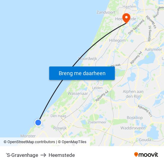 'S-Gravenhage to Heemstede map