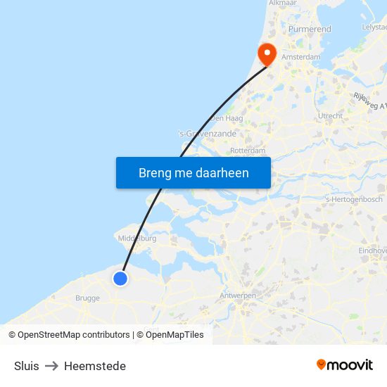 Sluis to Heemstede map