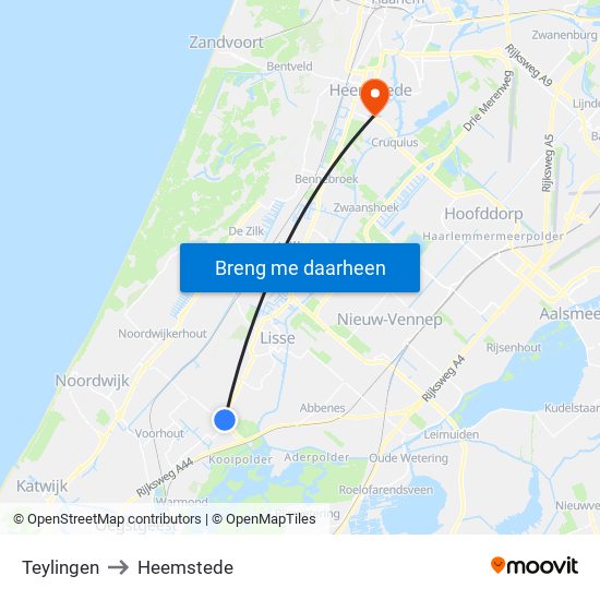 Teylingen to Heemstede map