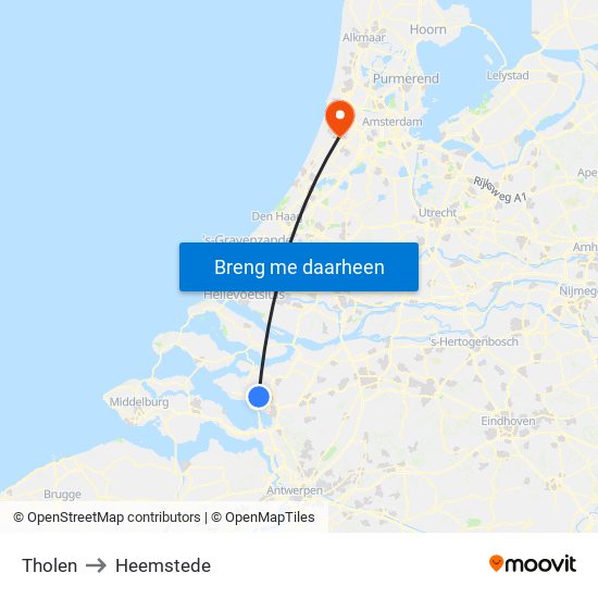 Tholen to Heemstede map