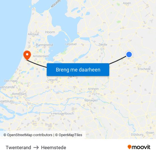 Twenterand to Heemstede map