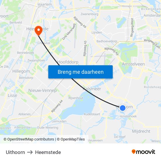 Uithoorn to Heemstede map