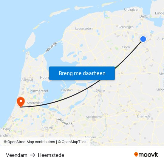 Veendam to Heemstede map
