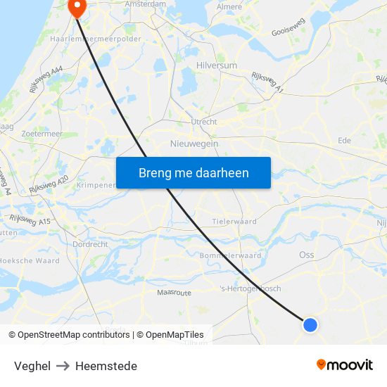 Veghel to Heemstede map