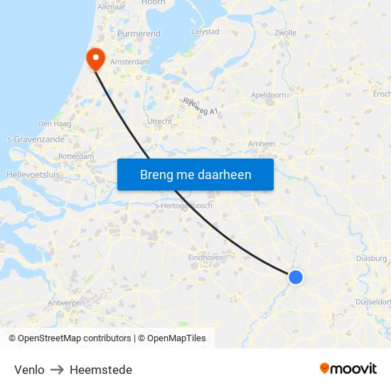 Venlo to Heemstede map