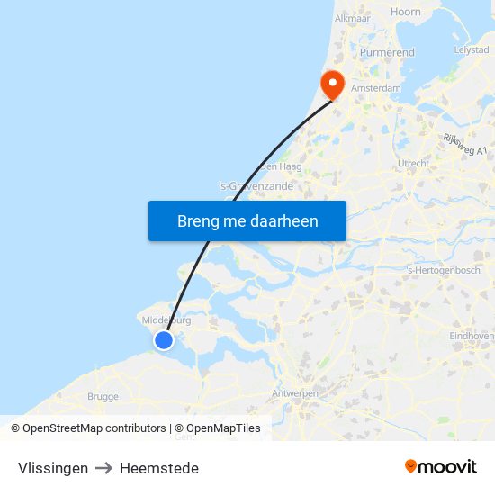 Vlissingen to Heemstede map