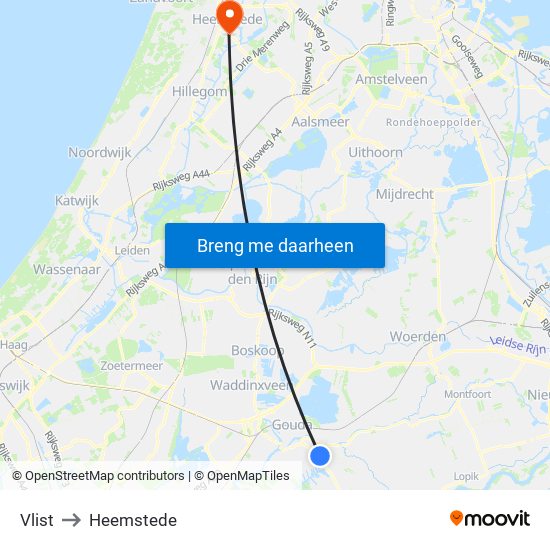 Vlist to Heemstede map