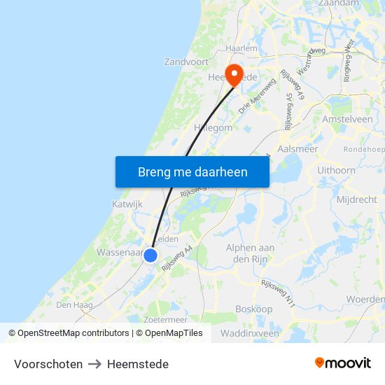 Voorschoten to Heemstede map